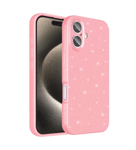 Lexroo iPhone 16 Plus Kılıf Kamera Korumalı Simli Lüks Koton Kılıf - Açık Pembe