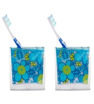 2 ADET DİŞ FIRÇALIK MAVİ ÇİÇEKLİ AKRİLİK 10X10X3CM BANYO SETİ