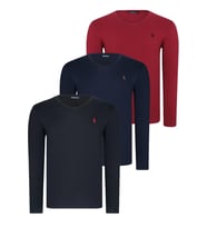 ÜÇLÜ SET T8587 DEWBERRY V YAKA ERKEK SWEATSHIRT-SİYAH-LACİVERT-BORDO