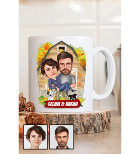 Sevgiliye Özel Hediye Ev Temalı Karikatürlü Beyaz Kupa Bardak