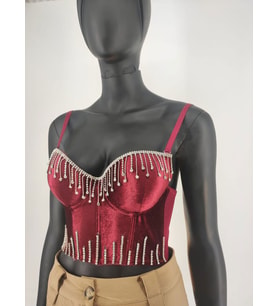 GÜMÜŞ SARKIT TAŞ DETAYLI KADİFE BRALET ÜST  (Model 1)