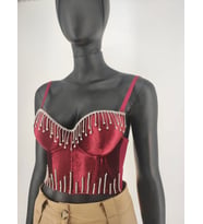 GÜMÜŞ SARKIT TAŞ DETAYLI KADİFE BRALET ÜST  (Model 1)