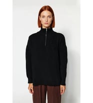 Kadın Oversize Basic Dokulu Uzun Kollu Fermuarlı Dik Yaka Selanik Örgü Triko Kazak Kaliteli