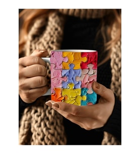 Yapboz - Puzzle Temalı 3 Boyutlu Tasarım Seramik Kupa Mug - Hediyelik Kupa (01)