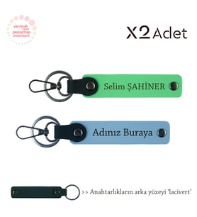 Arkadaşa Yılbaşı Jest, İsim Yazılı 2’li Anahtarlık Seti, Gök Mavi-Fıstık Yeşil-Lacivert