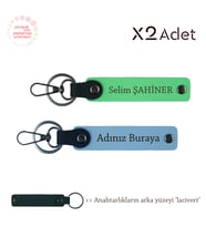 Arkadaşa Yılbaşı Jest, İsim Yazılı 2’li Anahtarlık Seti, Gök Mavi-Fıstık Yeşil-Lacivert