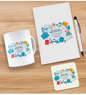 BK Gift Kişiye Özel İsimli Öğretmenler Günü Tasarımlı Beyaz Defter, Tükenmez Kalem, Kupa ve Bardak Altlığı Hediye Seti- 5, Öğretmene Hediye, Öğretmenler Günü