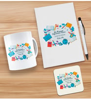 BK Gift Kişiye Özel İsimli Öğretmenler Günü Tasarımlı Beyaz Defter, Tükenmez Kalem, Kupa ve Bardak Altlığı Hediye Seti- 5, Öğretmene Hediye, Öğretmenler Günü