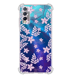 PrintiFy Vivo Y20 Uyumlu Köşe Korumalı Floral Pudra Tasarımlı Şeffaf Silikon Kılıf