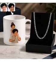 BK Gift Kişiye Özel Baba&Çocuk Karikatürlü Beyaz Kupa & Figaro Zincir Kolye -4, Babalar Günü Hediyesi
