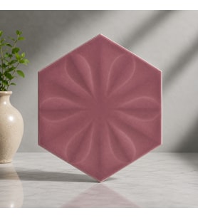 Armada Çini 15x17 Cm Çiçekli Koyu Pembe Altıgen Seramik