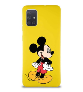 Samsung Galaxy A71 Soft Premier Kapak Mickey Mouse-D Tasarımlı Silikon Kılıf - Sarı (Şeffaf)