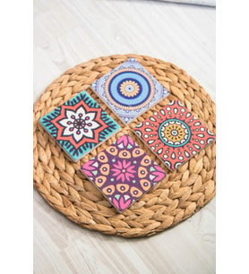 Baskılı Doğal Taş Bardak Altlığı 4'lü Set 10x10x1 Cm
