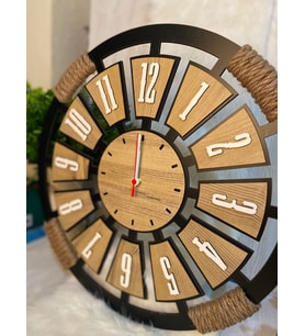 Kişiye Özel Halatlı Dekoratif Ahşap Duvar Saati 40 cm