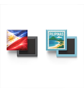 Buzdolap Magnetleri - Filipinler Bayrağı ve Manila Posta Pulu Tema - 2'li Set Magneti