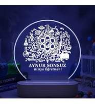 Kişiye Özel Kimya Öğretmenine Özel Kişiye Özel LED Işıklı Ahşap Masa İsimliği (Şeffaf)