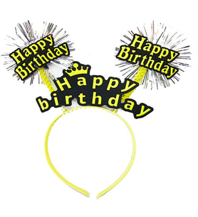 Parti Happy Birthday Püsküllü Neon Sarı Renk Doğum Günü Tacı 22x19 cm