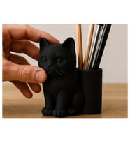 Alvera Kedi Figürlü Kalemlik – 3D Baskı Masaüstü Organizer - Siyah