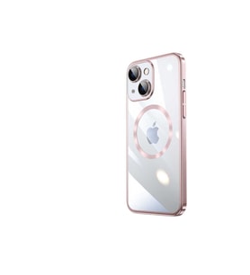 Apple iPhone 14 Plus Uyumlu Kılıf Wireless Şarj Özellikli Sert PC Zore Riksos M-safe Kapak (Rose Gold Altın)