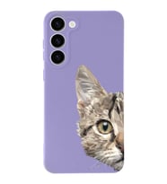 Samsung Galaxy S23 Plus Uyumlu Lansman Kılıf Catface Tasarımlı İçi Kadife Kapak-Lila (Şeffaf)