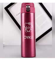 Kişiye Özel Lazer Baskılı 500ml Çelik Hello Kitty Baskılı Termos – Sızdırmaz, Vakumlu, Kilitli Kapak (Pembe)
