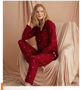 Pijamoni Kadın Süet Önden Düğmeli Pijama Takımı 56608 - 1 Adet (Kırmızı)