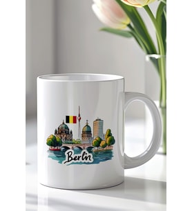 Almanya Berlin Tasarımlı 330ml Baskılı Beyaz Seramik Kupa Bardak