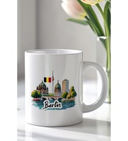 Almanya Berlin Tasarımlı 330ml Baskılı Beyaz Seramik Kupa Bardak