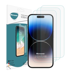 Microsonic Apple iPhone 14 Pro Screen Protector Nano Glass Cam Ekran Koruyucu (3`lü Paket) (Renksiz)