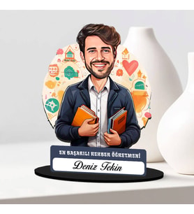 En Başarılı Erkek Rehber Öğretmenine Hediye Karikatürlü Biblo