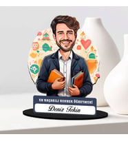 En Başarılı Erkek Rehber Öğretmenine Hediye Karikatürlü Biblo