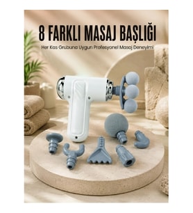 Mey İthalat® Çok Fonksiyonlu Masaj Tabancası Spor Sonrası Kas Rahatlatıcı 8 Başlıklı Masaj Cihazı