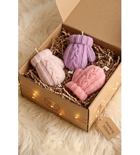 Örgü Eldiven 3'lü Mum - Mumelia Candles Doğal Soya, El Yapımı, Dekoratif