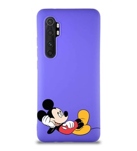 Xiaomi Mi Note 10 Lite Soft Premier Kapak Mickey Mouse-F Tasarımlı Silikon Kılıf - Mor (Şeffaf)