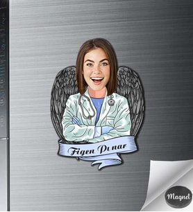 Kişiye Özel Doktor Kadın Ahşap Magnet -10