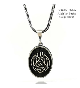 La Galibe İllallah Allah Tan Başka Galip Yoktur 925 Ayar Gümüş Erkek Kolye