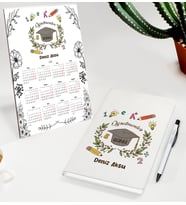 BK Gift Kişiye Özel İsimli Öğretmenler Günü Tasarımlı Defter Tükenmez Kalem ve Masaüstü 2024 Takvim Hediye Seti - 3, Öğretmene Hediye, Öğretmenler Günü