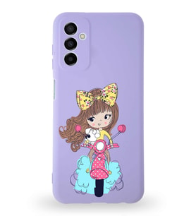 Samsung Galaxy M13 Uyumlu Lansman Kılıf. Altı Kapalı İçi Kadife  Vespagirl Tasarımlı Silikon Kapak (Şeffaf)