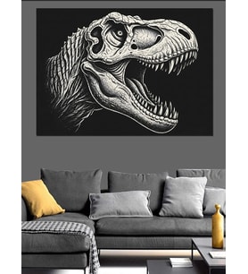Dinozor Kafatası Paleontoloji Dekoratif Kanvas - Mdf Ahşap Tablo