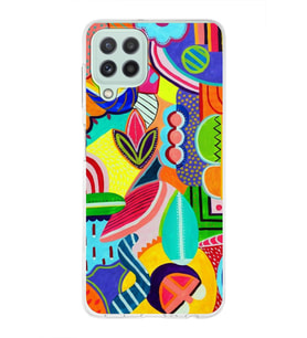 PrintiFy Samsung Galaxy A22 ile Uyumlu 1mm Slim Fit Retro Renkler 6 Baskılı Şeffaf  Kılıf