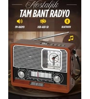 Nostaljik Vintage Tam Bant Fm Radyo USB/AUX/SD Retro Bluetooth Hoparlör Saatli Fenerli Müzik Kutusu