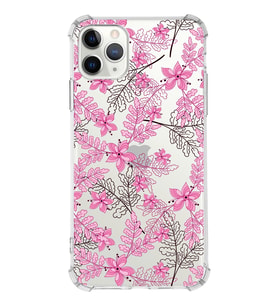Apple iPhone 11 ProMax Uyumlu Köşe Korumalı Antişok  Kapak Floral Pembe Tasarımlı Şeffaf  Kılıf