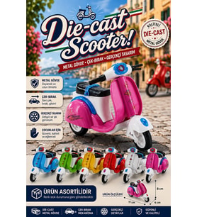 Diecast Metal Gövdeli Çek Bırak Oyuncak Scooter Klasik Motor (11 cm)