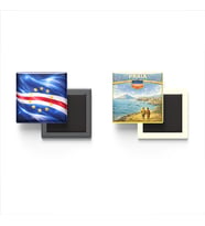 Buzdolap Magnetleri - Cabo Verde Bayrağı ve Praia Retro Tema - 2'li Set Magneti