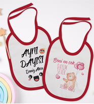 BK Kids Kişiye Özel Dayı Tasarımlı 2’li Kırmızı Mama Önlüğü-1