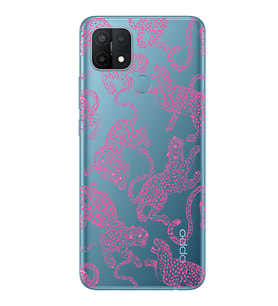 Oppo A15 / A15S Uyumlu Pembe Leopar Desenli Şeffaf Telefon Kılıfı
