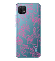Oppo A15 / A15S Uyumlu Pembe Leopar Desenli Şeffaf Telefon Kılıfı
