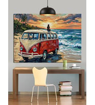 Retro Karavan Plaj Havası Dekoratif Kanvas - Mdf Ahşap Tablo