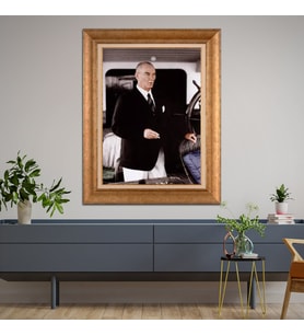 Altın Varaklı Çerçeveli Paspartulu Atatürk Tablo DC0934 (Gold)