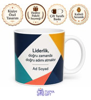 Geometrik Renk Blokları Tasarımlı İsimli Yönetici Hediye Kupa Bardak Özel Tasarım